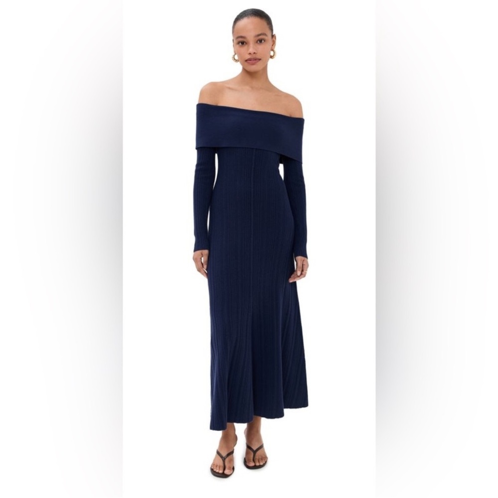 Navy Long Sleeve Off the Shoulder Dress